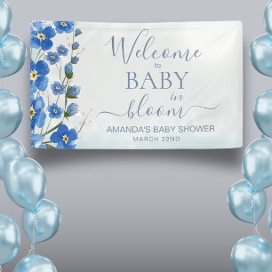 Baby in Bloom Welcome  Boy Blue Floral Shower  Banner