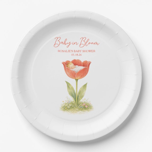 Baby in Bloom Whimsical Garden Boho Baby Shower Paper Plate (Front)