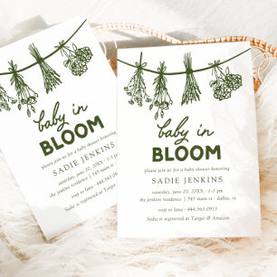 Baby in Bloom Whimsical Green Baby Shower Invitation