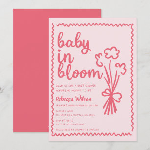Baby in Bloom Whimsical HandDrawn Girl Baby Shower Invitation