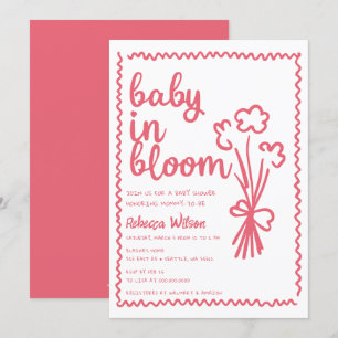 Baby in Bloom Whimsical HandDrawn Girl Baby Shower Invitation