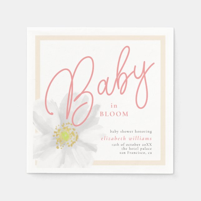 Baby in Bloom White Daisy Floral Baby Shower Napkin (Front)