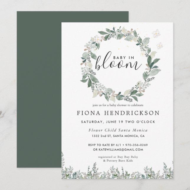 Baby in Bloom | White Floral Greenery Baby Shower (Front/Back)