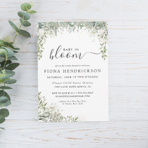 Baby in Bloom White Floral Greenery Baby Shower Invitation