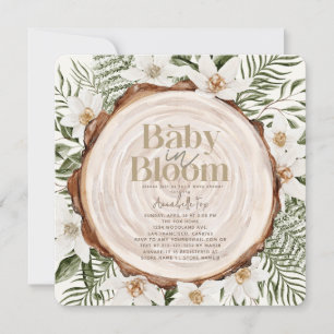 Baby in Bloom White Floral Wood Stump Baby Shower Invitation