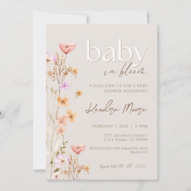 Baby In Bloom Wild Flower Baby Shower Invitation (Front)