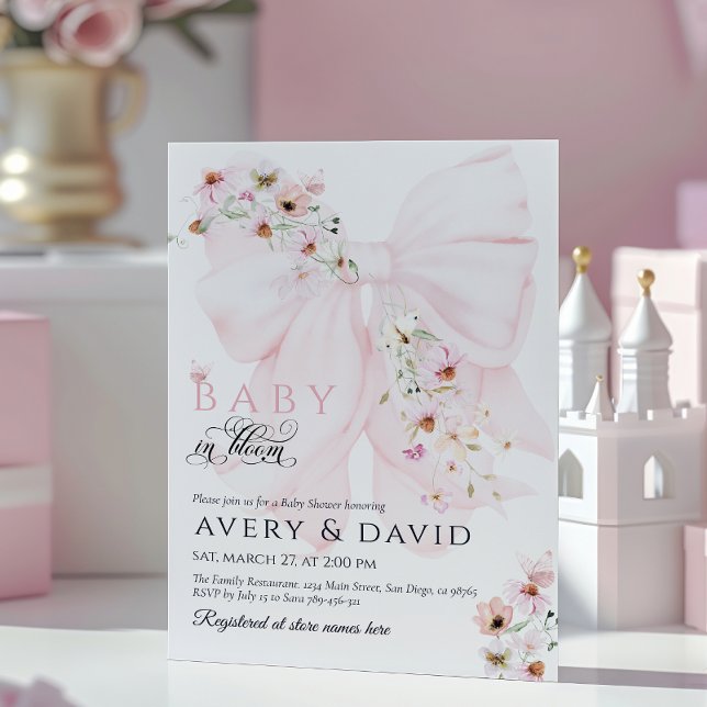 Baby in Bloom Wild Flower Bow Spring Baby Shower Invitation (Creator Uploaded)