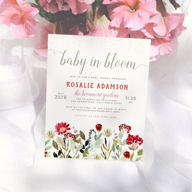 Baby in Bloom | Wild Flower & Greenery Baby Shower Postcard (Creator Uploaded)