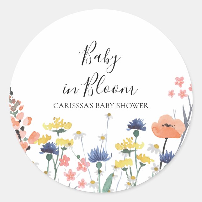 Baby in Bloom Wildflower baby shower Classic Round Classic Round Sticker (Front)