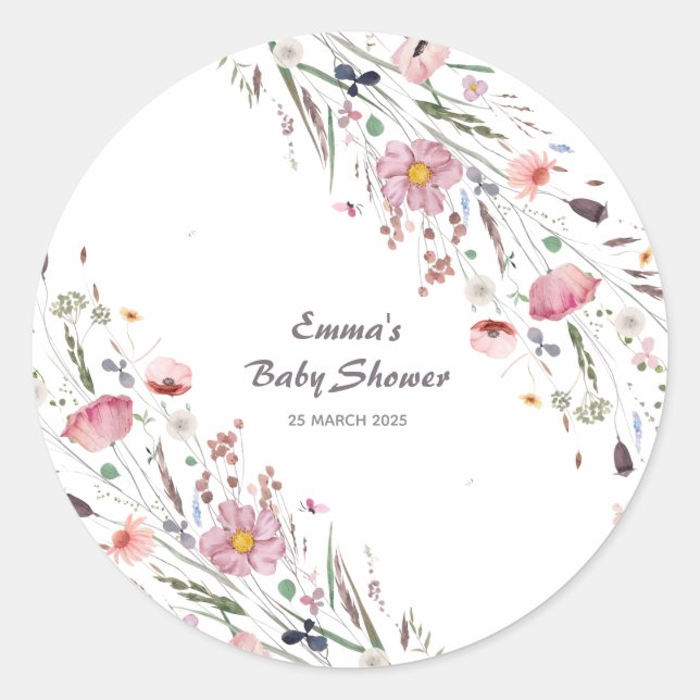 Baby in Bloom Wildflower Baby Shower Classic Round Sticker (Front)