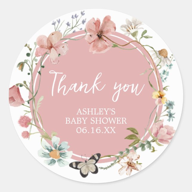 Baby in Bloom Wildflower Baby Shower Classic Round Sticker (Front)