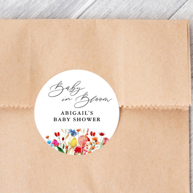 Baby in Bloom Wildflower Baby Shower Favour Classic Round Sticker (Creator Uploaded)