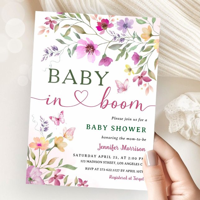 Baby In Bloom Wildflower Baby Shower Girl Pink Invitation (Creator Uploaded)