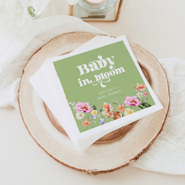 Baby in bloom wildflower baby shower green napkin (Creator Uploaded)