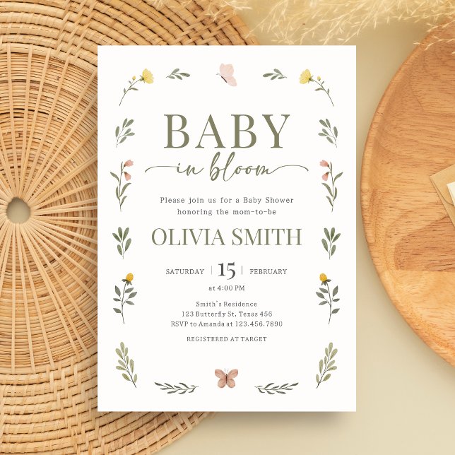 Baby in Bloom Wildflower Baby Shower Invitation (Minimalist Baby in Bloom Baby Shower Invitation)