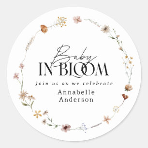 Baby in bloom wildflower baby shower invitation classic round sticker