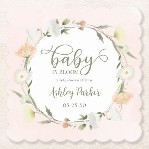Baby In Bloom Wildflower Baby Shower Paper Coaster