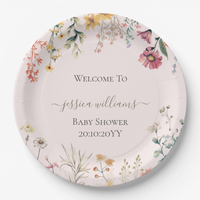 Baby in Bloom Wildflower Baby Shower Paper Plate (Front)