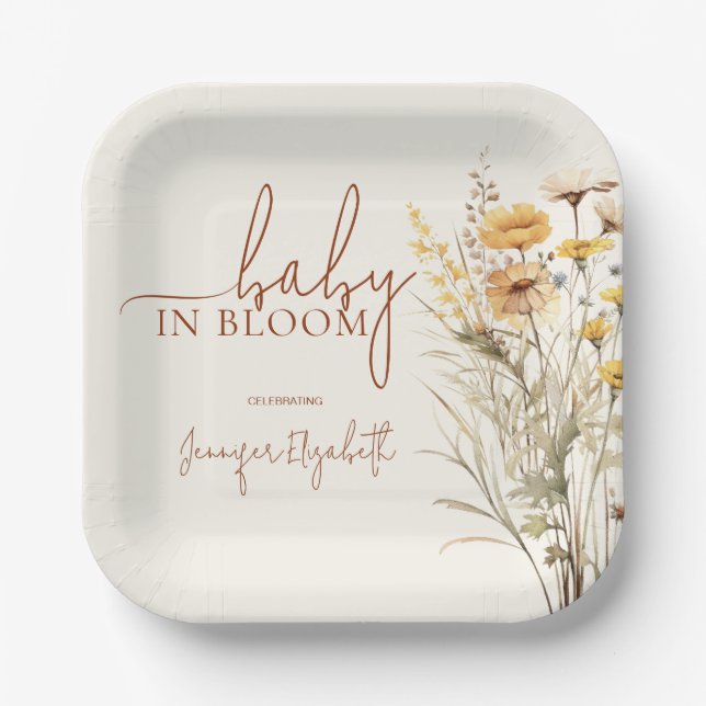 Baby in Bloom Wildflower Baby Shower Paper Plate (Front)