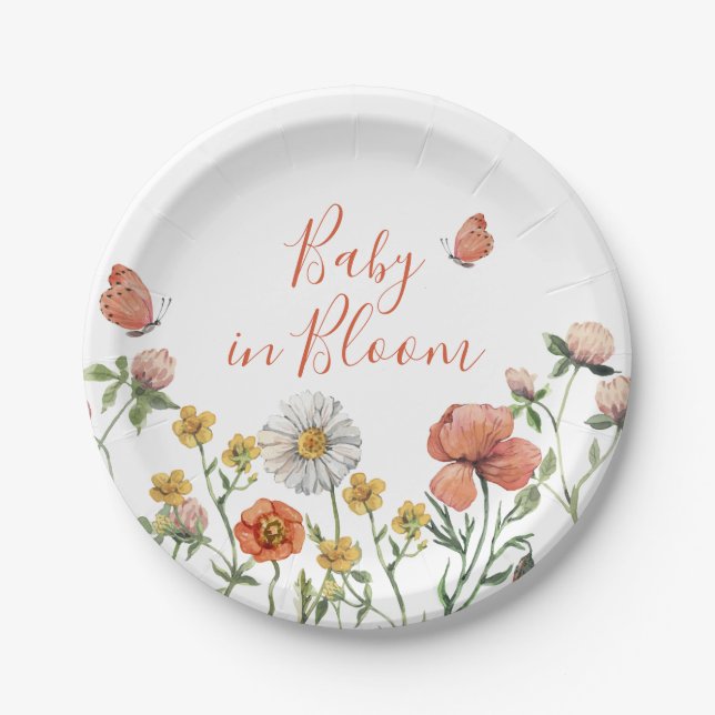 Baby in Bloom Wildflower baby shower Paper Plate (Front)
