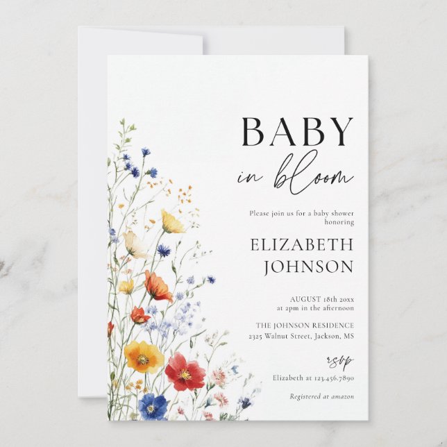 Baby In Bloom Wildflower Baby Shower Photo QR Code Invitation (Front)