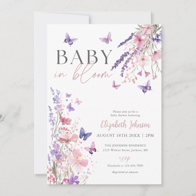 Baby In Bloom Wildflower Baby Shower Photo QR Code Invitation (Front)