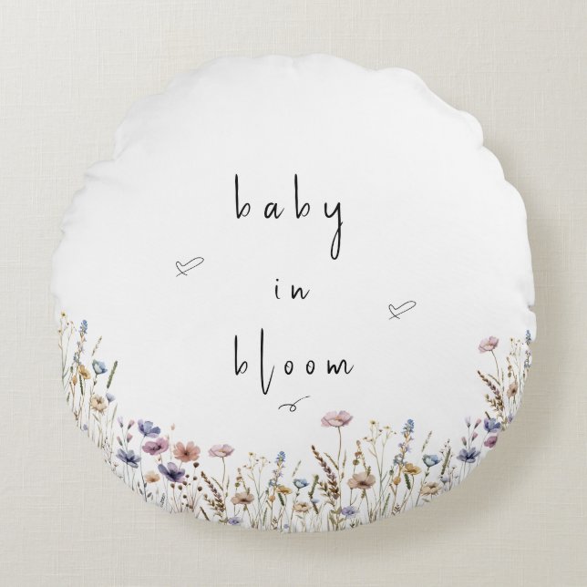 Baby In Bloom Wildflower Baby Shower Round Cushion (Front)
