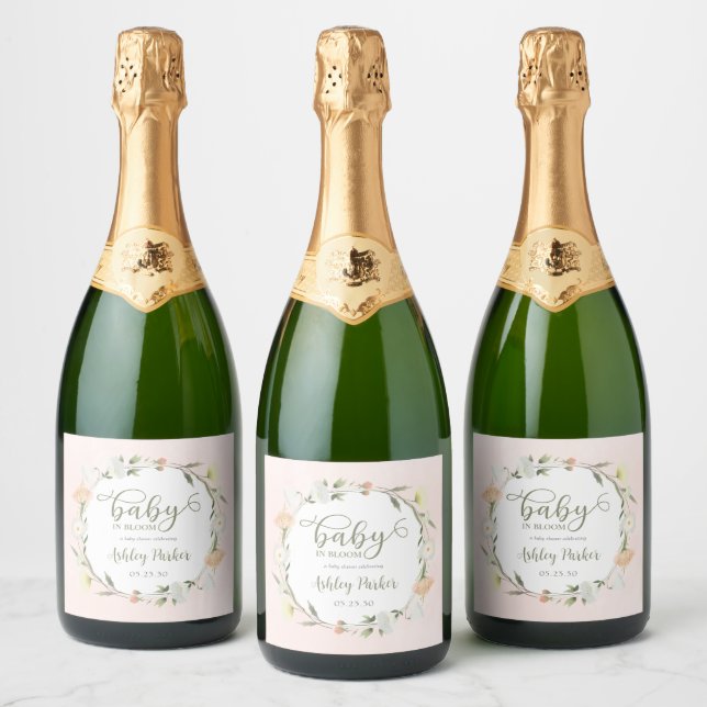 Baby In Bloom Wildflower Baby Shower Sparkling Wine Label (Bottles)