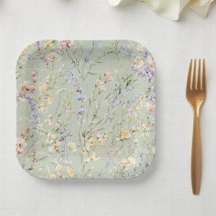 Baby in Bloom Wildflower Baby Shower Square Paper Plate