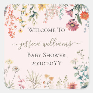 Baby in Bloom Wildflower Baby Shower Square Sticker