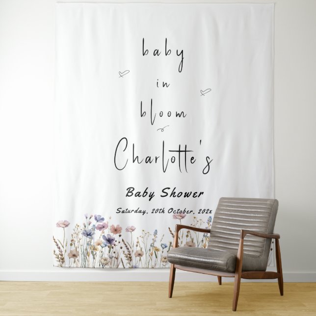 Baby In Bloom Wildflower Baby Shower Tapestry (In Situ)