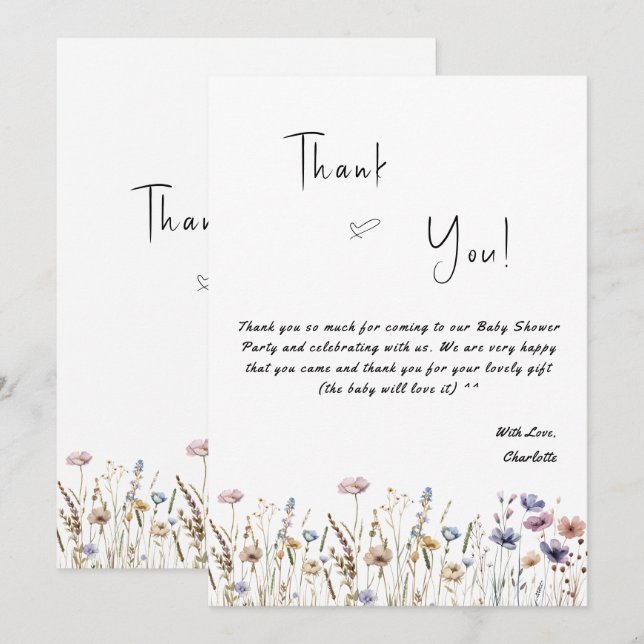 Baby In Bloom Wildflower Baby Shower Thank You Card (Front/Back)