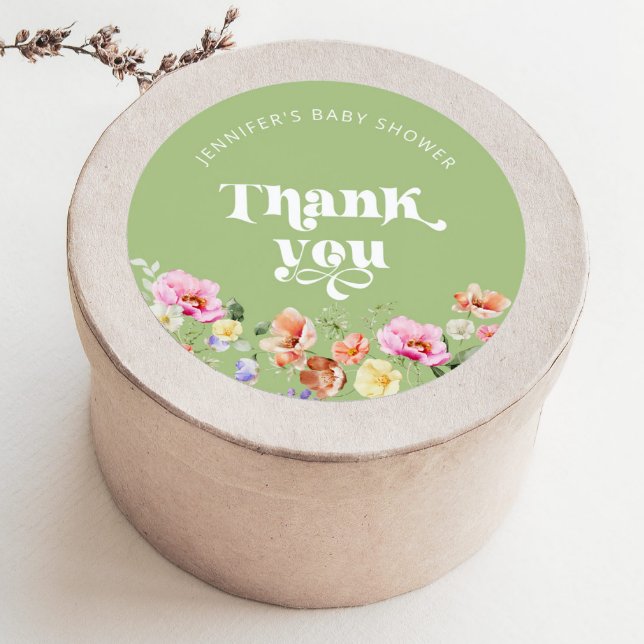 Baby in bloom wildflower baby shower thank you classic round sticker (Creator Uploaded)