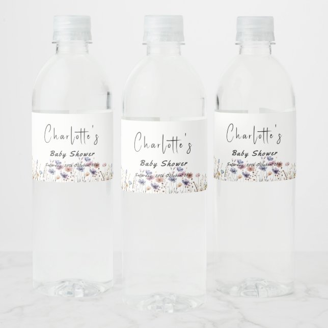 Baby In Bloom Wildflower Baby Shower Water Bottle Label (Bottles)