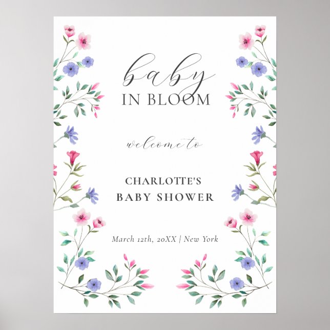 Baby In Bloom Wildflower Baby Shower Welcome Poster (Front)
