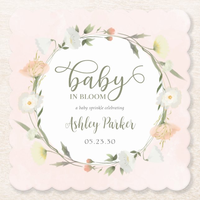 Baby In Bloom Wildflower Baby Sprinkle Paper Coaster (Front)