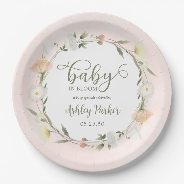 Baby In Bloom Wildflower Baby Sprinkle Paper Plate (Front)