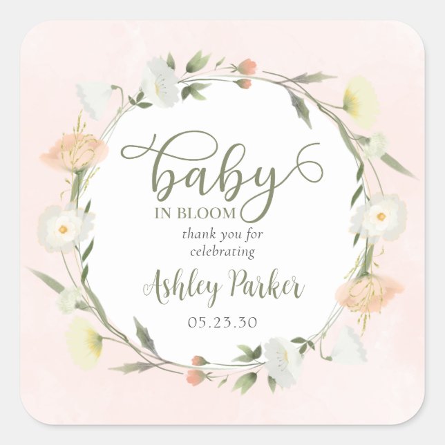 Baby In Bloom Wildflower Baby Sprinkle Thank You Square Sticker (Front)