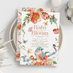Baby in Bloom Wildflower & Bird Girl Baby Shower Invitation