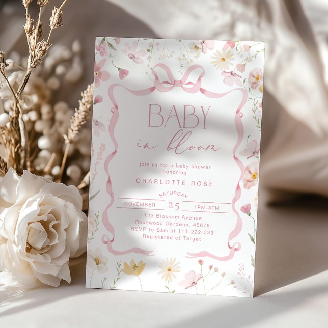 Baby in bloom wildflower Blush pink Baby shower Invitation (Creator Uploaded)