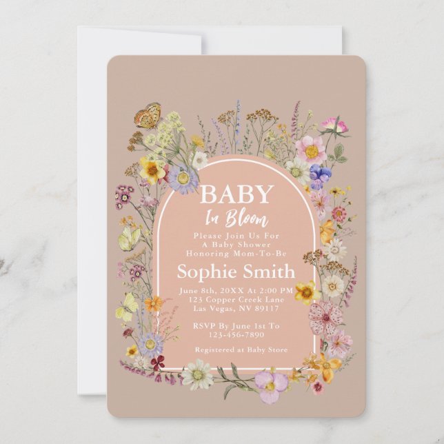 Baby In bloom Wildflower Blush Pink Invitation (Front)