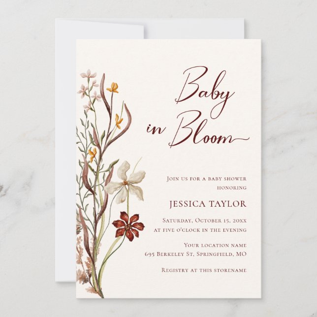 Baby in Bloom Wildflower Boho Baby Shower Invitation (Front)