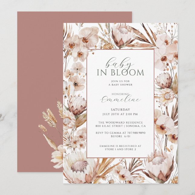 Baby In Bloom Wildflower Boho Baby Shower Invitation (Front/Back)