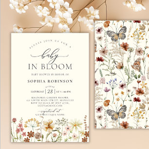 Baby in Bloom Wildflower Boho Beige Baby Shower  Invitation