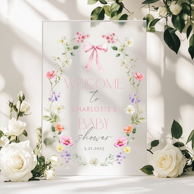 Baby in Bloom Wildflower Bow Baby Shower Welcome Acrylic Sign (Creator Uploaded)