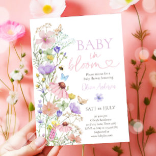 Baby in Bloom Wildflower Butterflies Baby Shower Invitation