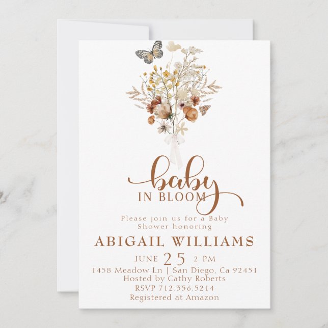 Baby in bloom Wildflower butterfly Baby Shower Invitation (Front)