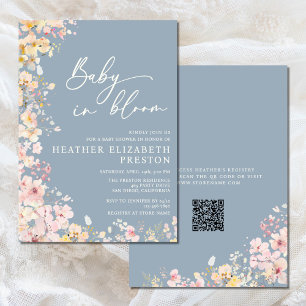 Baby In Bloom Wildflower Dusty Blue Baby Shower Invitation
