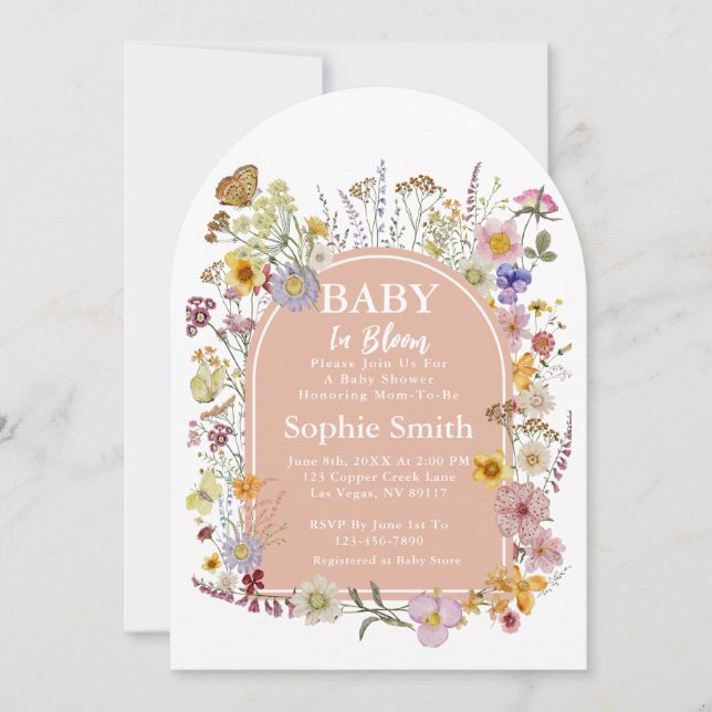 Baby In bloom Wildflower Dusty Pink Invitation (Front)