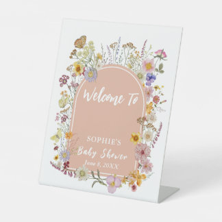 Baby In bloom Wildflower Dusty Pink Welcome  Pedestal Sign